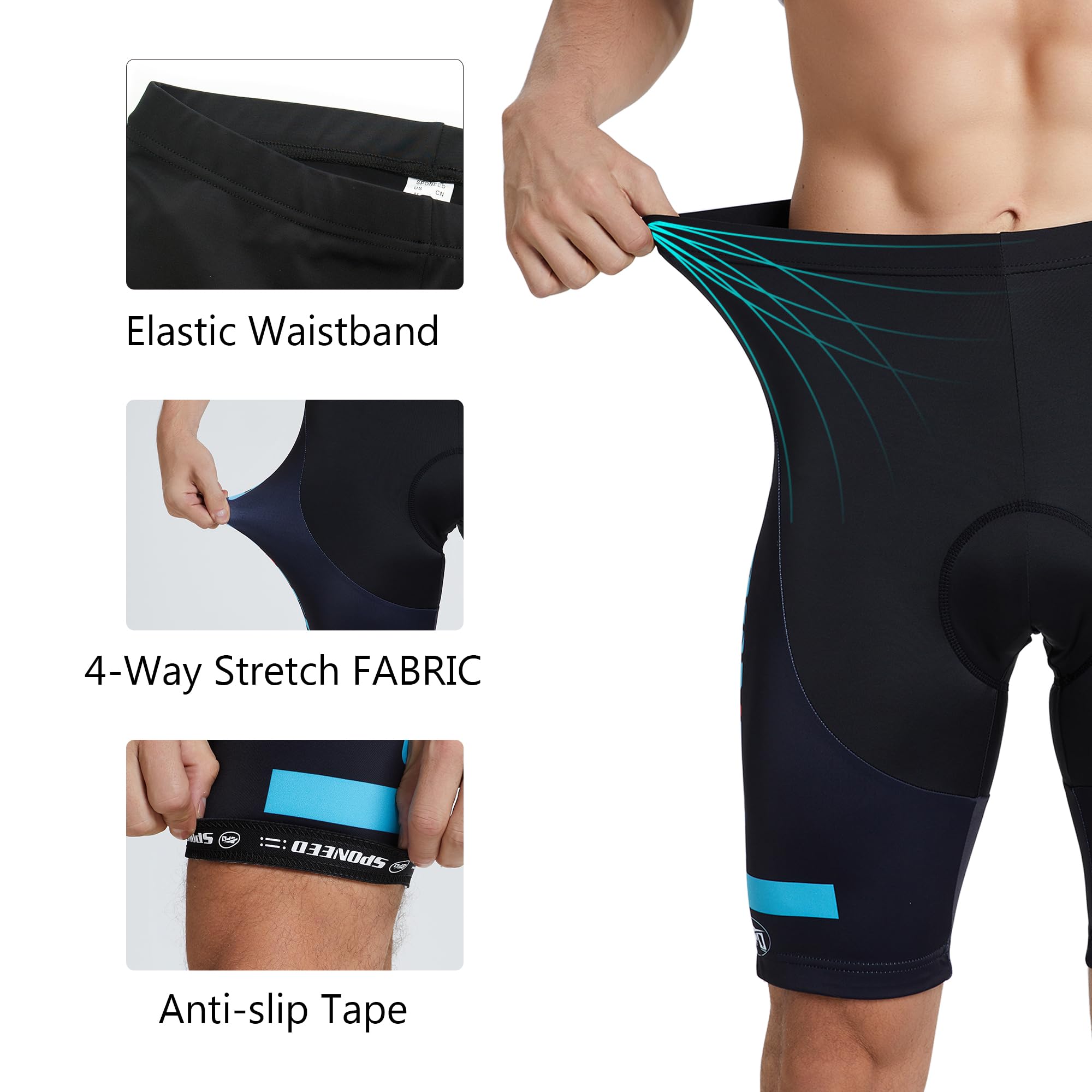 sponeed Mens Cycle Jerseys Set Shorts Gel Padded Tights Bicycle Pants Paddding US M Black Blue