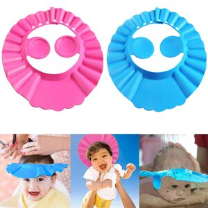 febsnow baby shower cap bathing cap - 2 pcs soft adjustable visor hat safe shampoo shower bathing protection bath cap for toddler, baby, kids, children