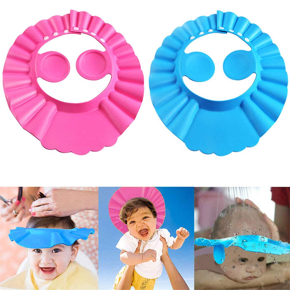 FEBSNOW Baby Shower Cap Bathing Cap - 2 Pcs Soft Adjustable Visor Hat Safe Shampoo Shower Bathing Protection Bath Cap for Toddler, Baby, Kids, Children