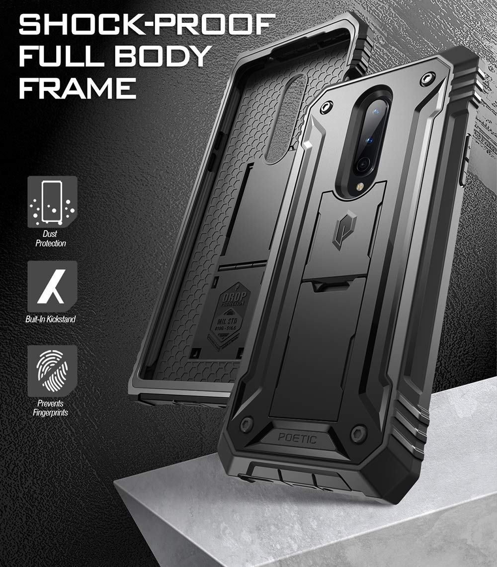 Poetic Revolution Phone Case for Oneplus 8 Case, [Not Compatible with Verizon Version] Full-Body Rugged Dual-Layer Shockproof Protective Cover with Kickstand and Built-in-Screen Protector, Black