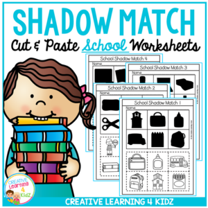 shadow matching school cut & paste worksheets