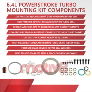 Motiv8 6.4L Powerstroke Turbo Mounting Seal Kit for Ford Super Duty 2008 2009 2010 F250 F350 F450 F550 6.4L V8 |Turbocharger Rebuild Install Kit | Replaces for 8C3Z9T514C SW8C3Z9T514C 1876540C92