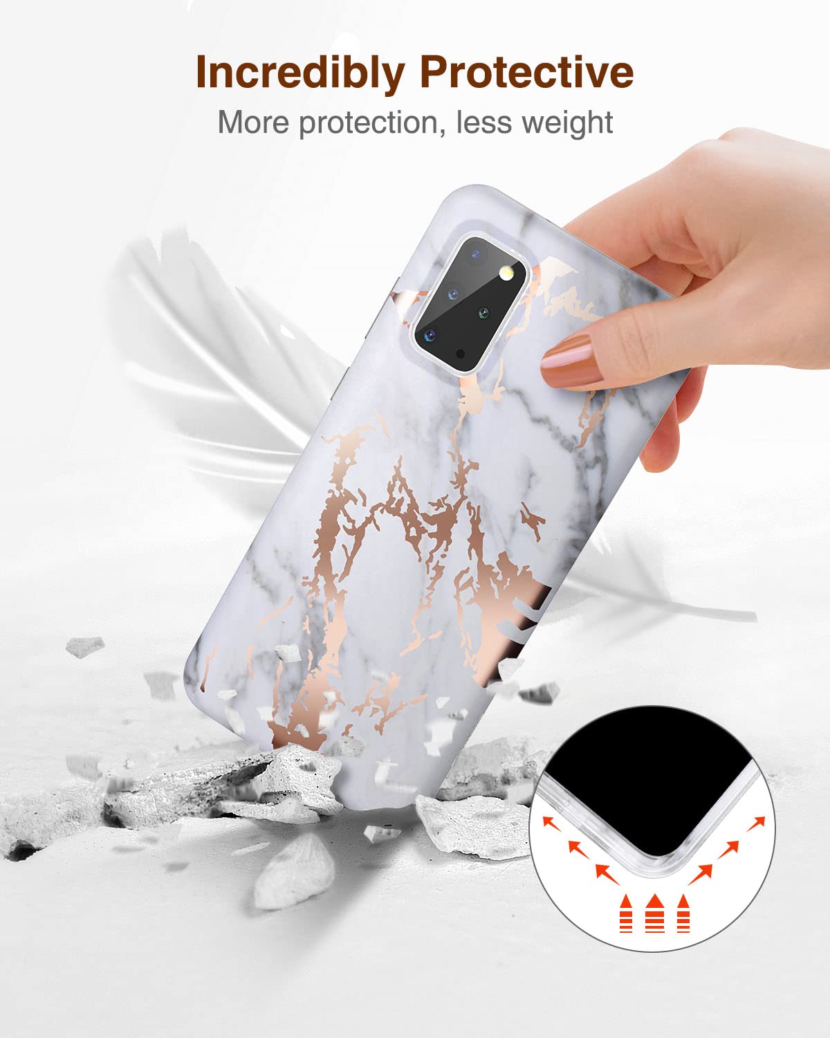 SURITCH for Galaxy S20 Plus Case, [Built-in Screen Protector] Marble Full-Body Protection Shockproof Rugged Bumper Protective Case for Samsung Galaxy S20 Plus 5G 6.7 Inch (Gold Marble)