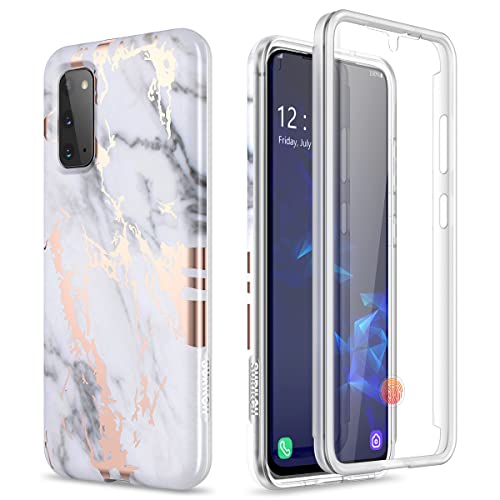 SURITCH Phone Case for Samsung Galaxy S20 5g Case, Front Cover with Built-in Screen Protector Full-Body Protection Shockproof TPU Bumper Protective Case for Man Women Cute, White Marble