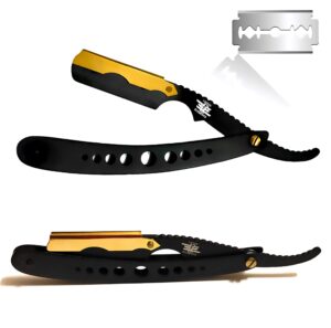 gold dipped with premium long lasting gold quality - barber hair shaving straight edge razor - shavette kit with free blades