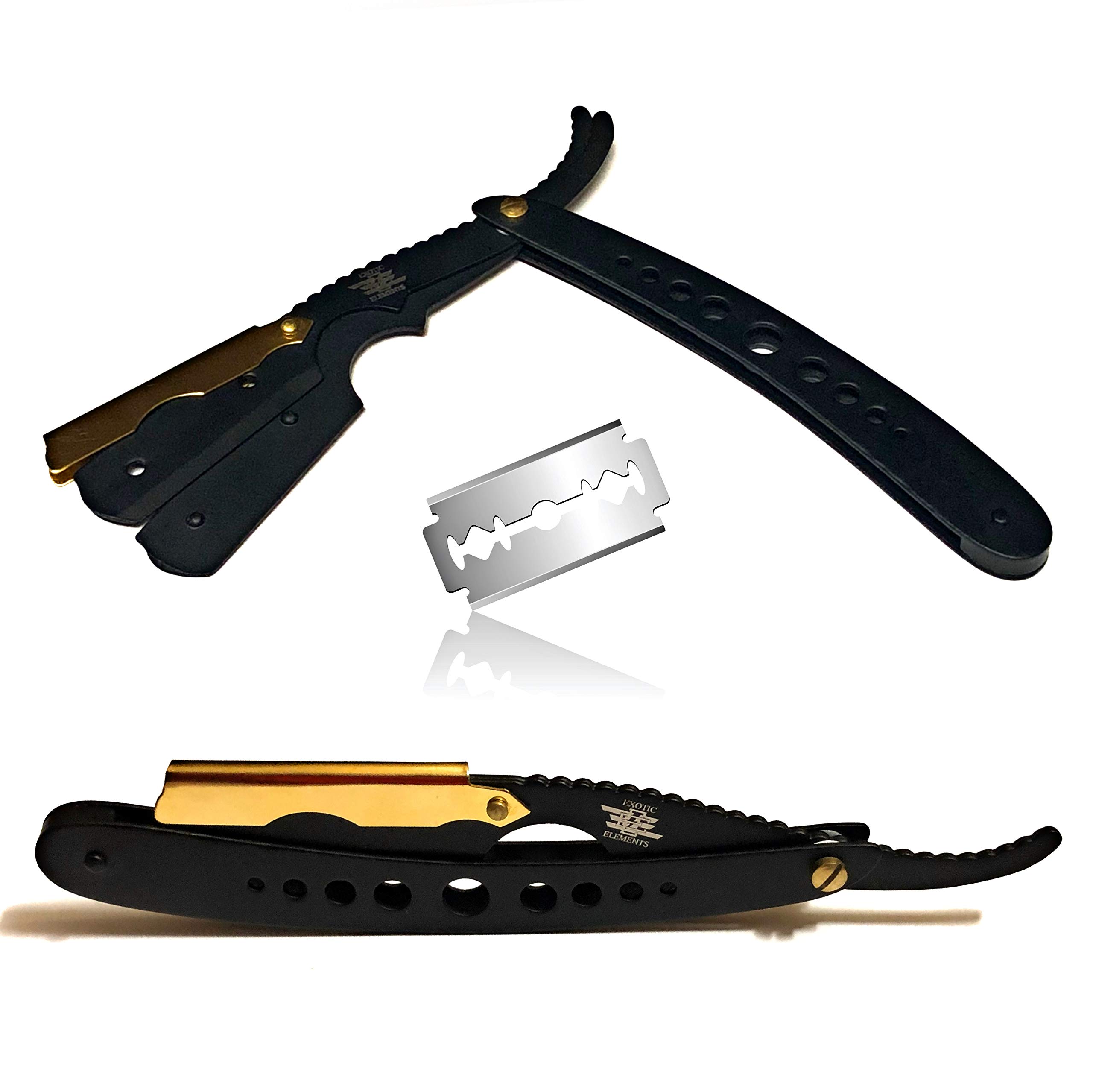 Gold Dipped With Premium Long Lasting Gold Quality - Barber Hair Shaving Straight Edge Razor - Shavette Kit With Free Blades