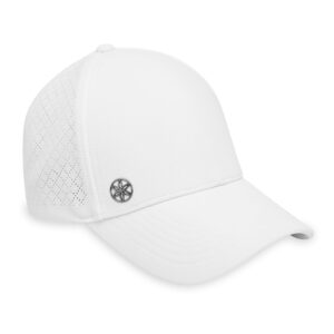 gaiam wander breathable geo hat - cute women's baseball for summer, lightweight, adjustable strap, moisture-absorbing sweatband running & hiking, 6-panel sporty white ball cap women,