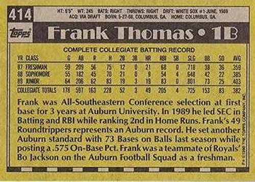 1990 Topps Baseball #414b Frank Thomas RC Rookie Card Chicago White Sox COR FDP Official MLB Trading Card From The Topps Company