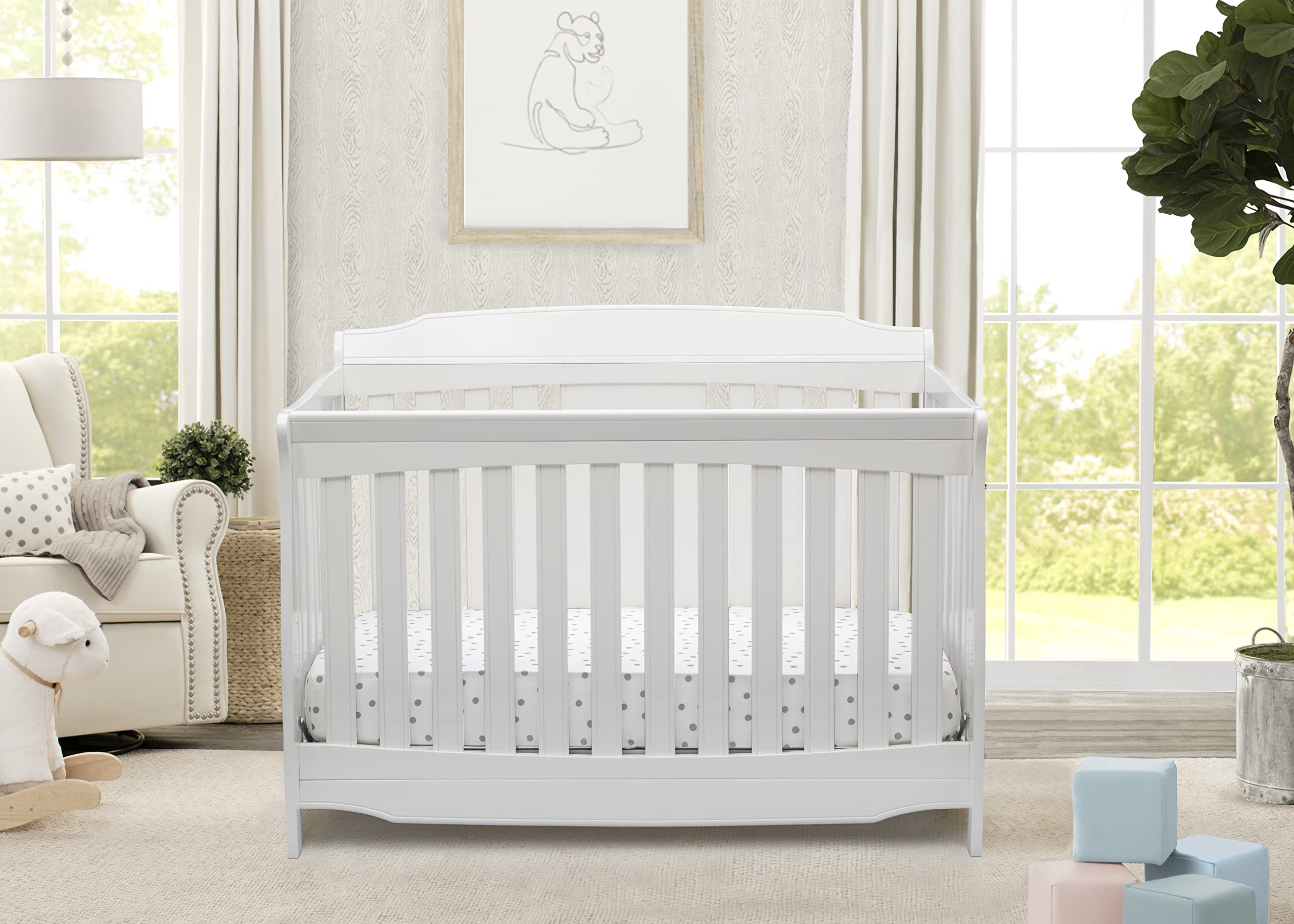 Delta Children Westminster 6-in-1 Convertible Baby Crib, Greenguard Gold Certified, Bianca White