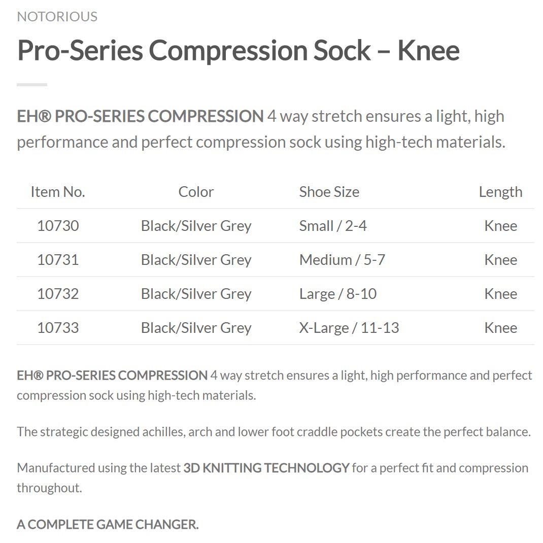 Elite Notorious Pro Series Compression Knee Socks, Black - Medium