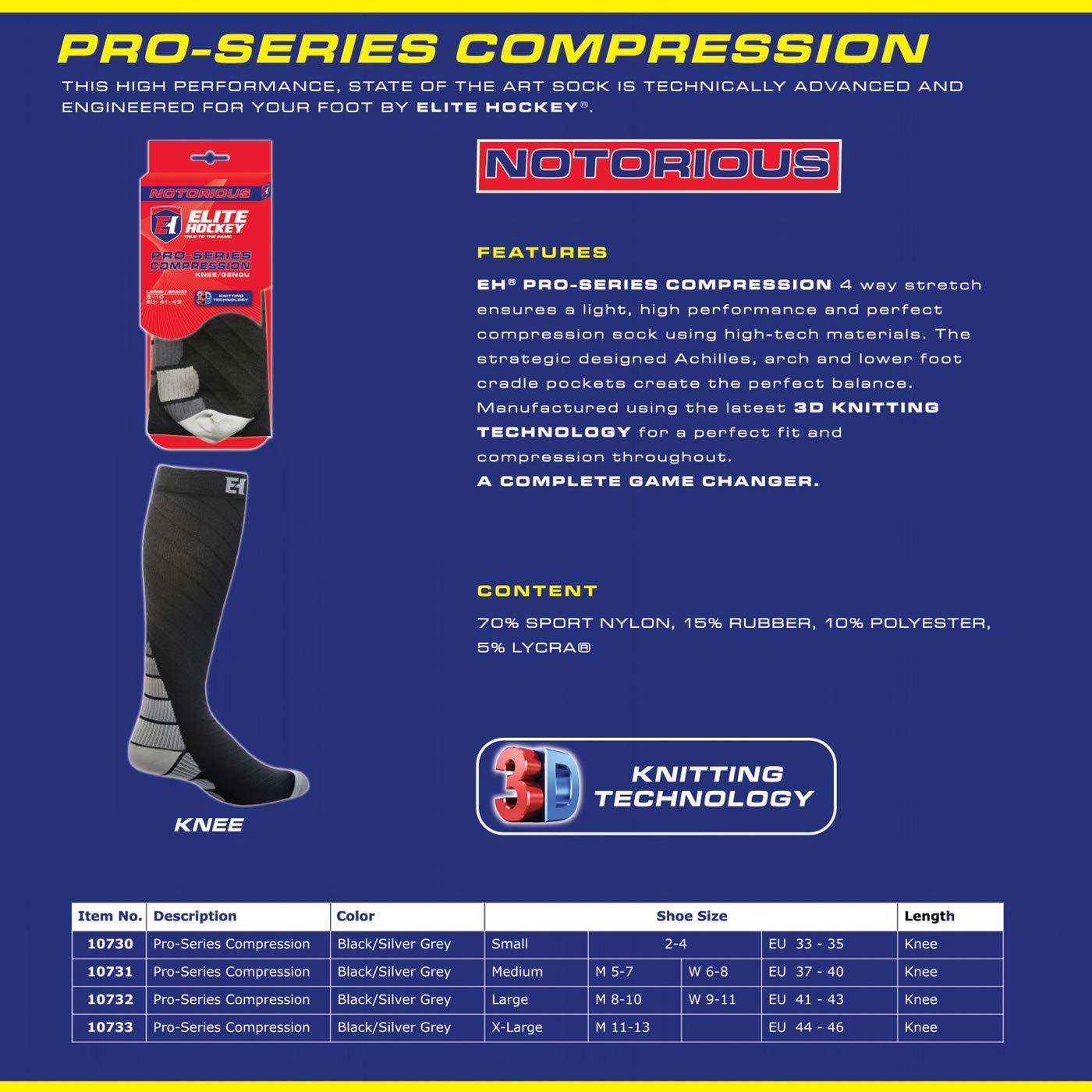 Elite Notorious Pro Series Compression Knee Socks, Black - Medium