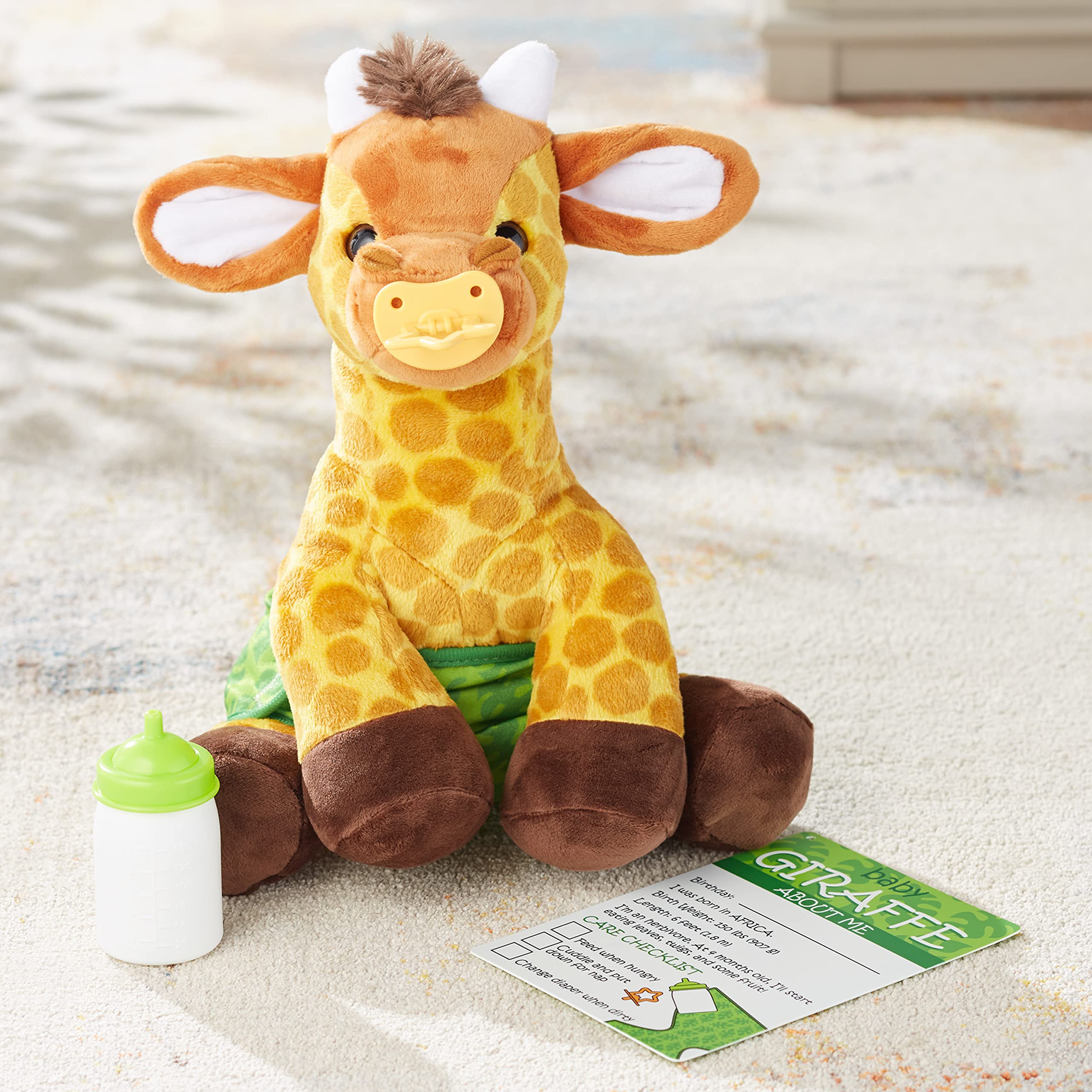 Melissa & Doug 11-Inch Baby Giraffe Plush Stuffed Animal with Pacifier, Diaper, Baby Bottle