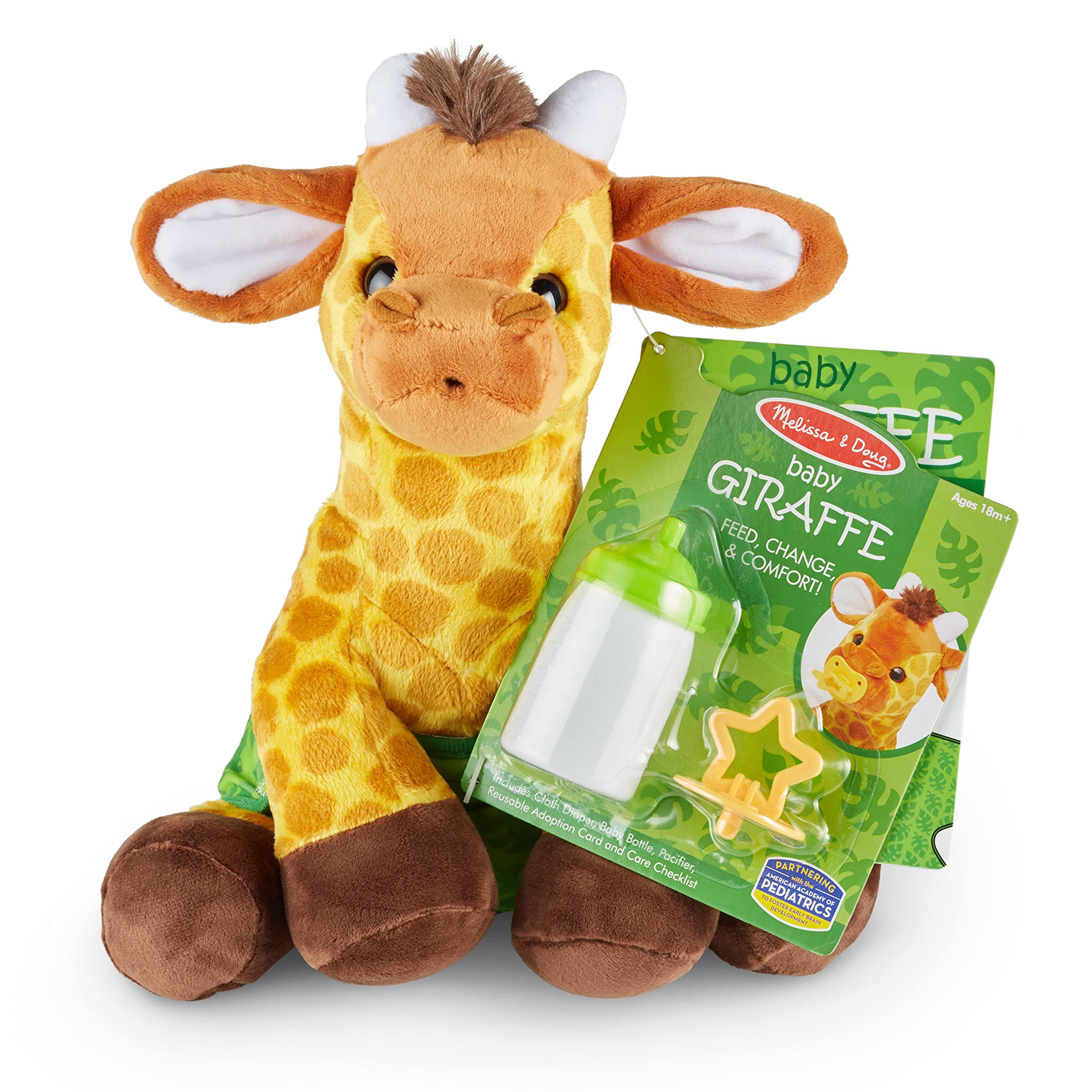 Melissa & Doug 11-Inch Baby Giraffe Plush Stuffed Animal with Pacifier, Diaper, Baby Bottle