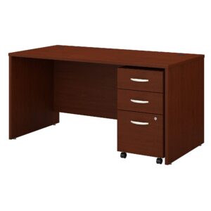 bush business furniture series c 60w x 30d office desk with 3 drawer mobile file cabinet in mahogany
