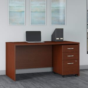 Bush Business Furniture Series C 60W x 30D Office Desk with 3 Drawer Mobile File Cabinet in Mahogany