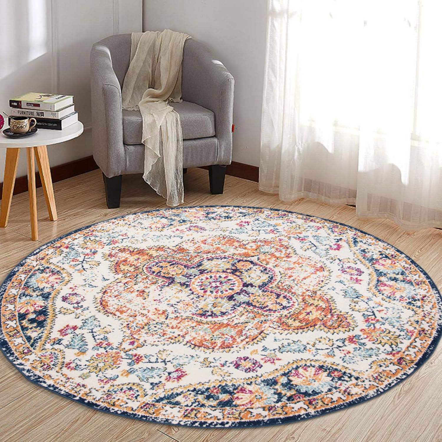 Rugshop Vintage Distressed Bohemian Round Rug 6' 6" (6' 6" Diameter) Multi