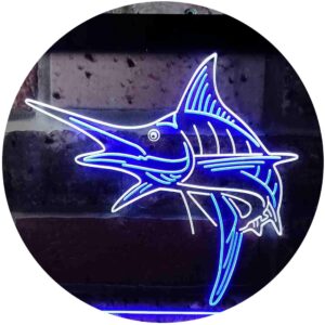 advpro marlin fish room man cave dual color led neon sign white & blue 24 x 16 inches st6s64-i3723-wb