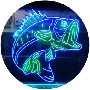 advpro bass fish cabin game room dual color led neon sign green & blue 16 x 12 inches st6s43-i3715-gb