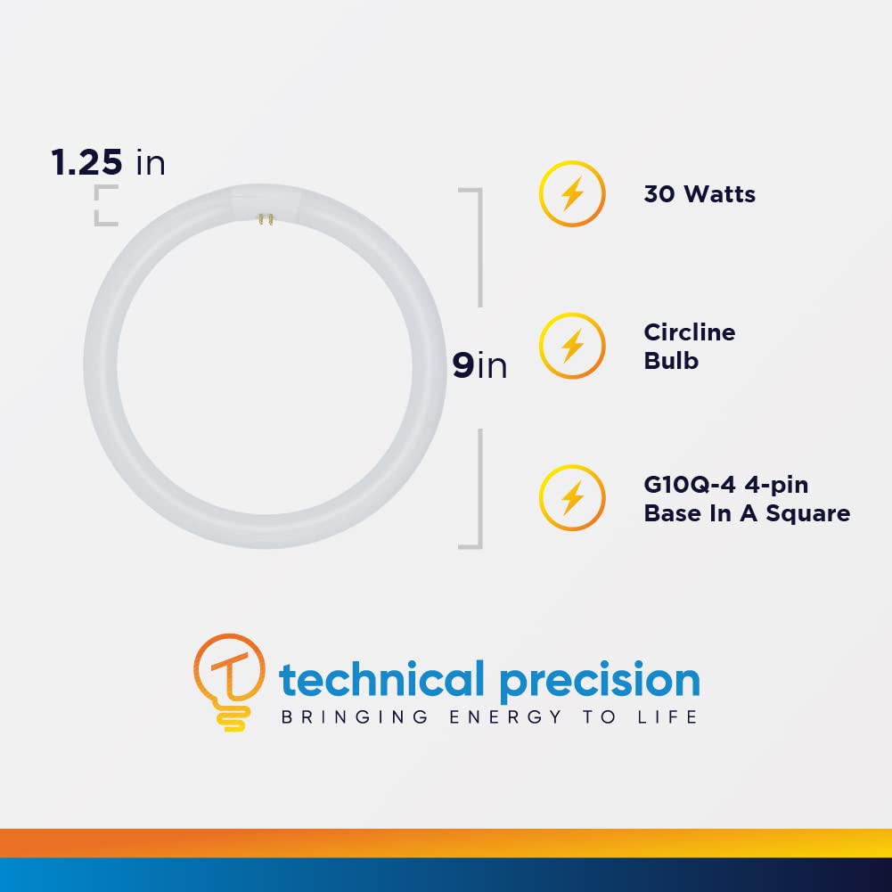 9 Inch Circline Bulb 30W Replacement for Lights of America FCL30EX-l-ll (2630b) Light Bulb by Technical Precision - G10Q-4 4-Pin Base - 3000K - 10000 Hours - 2000 Lumens - 1 Pack