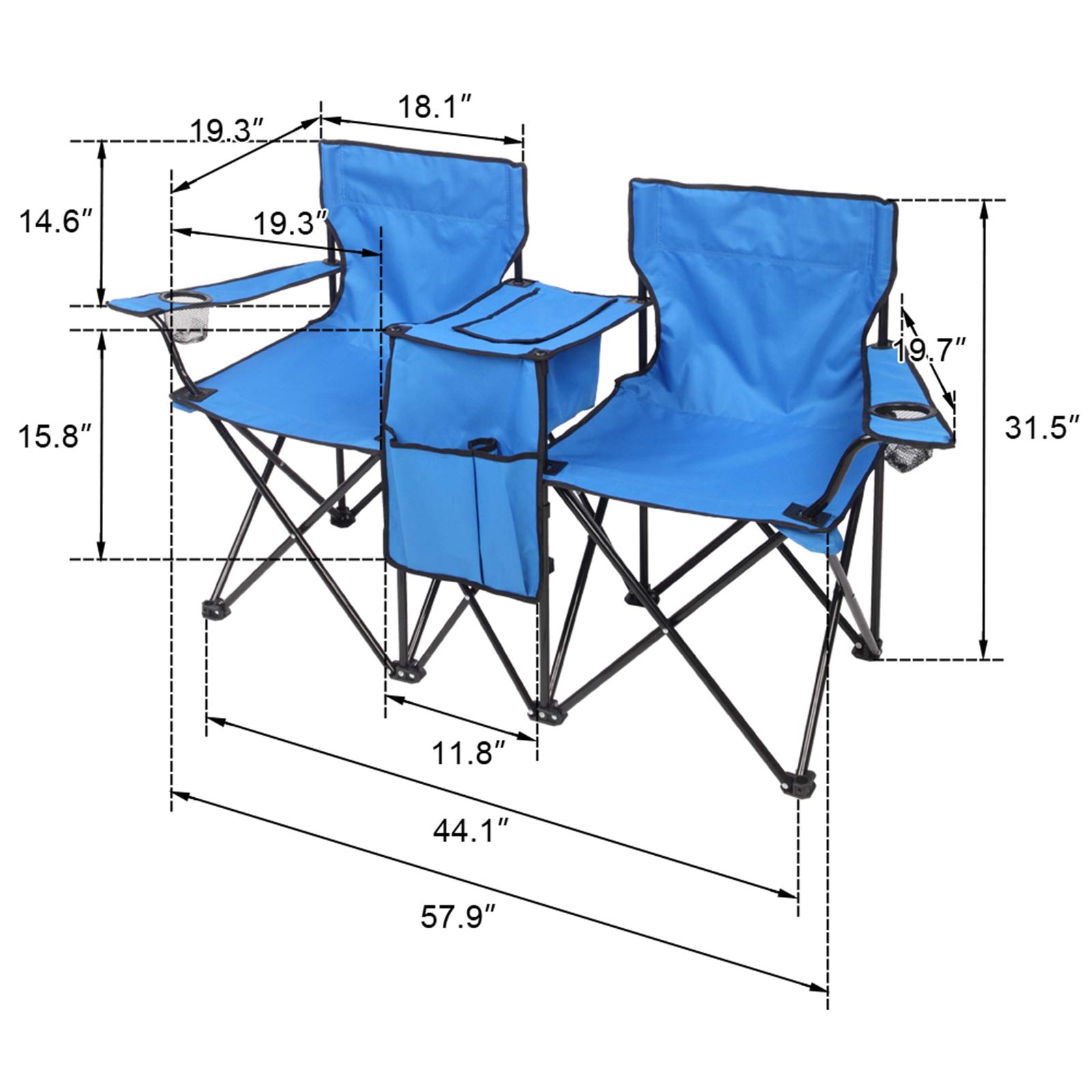 Develoo Double Folding Chairs, Portable Outdoor 2-Seat Folding Chair with Removable Sun Umbrella Camp Chairs with Shade Canopy for Outdoor Patio Garden Picnic Lawn Beach Camping Fishing NMFIN