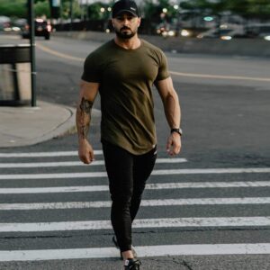 Mens Gym Workout Slim Fit Short Sleeve T-Shirt Cotton Performance Athletic Shirts Running Fitness Tee(AGBK L)