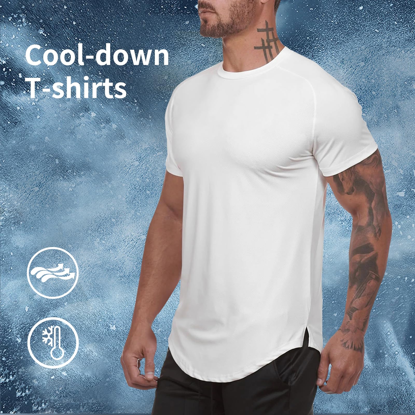 Mens Gym Workout Slim Fit Short Sleeve T-Shirt Cotton Performance Athletic Shirts Running Fitness Tee(AGBK L)