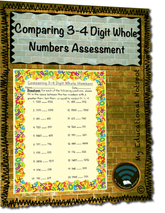 Comparing 3-4 Digit Whole Numbers Assessment