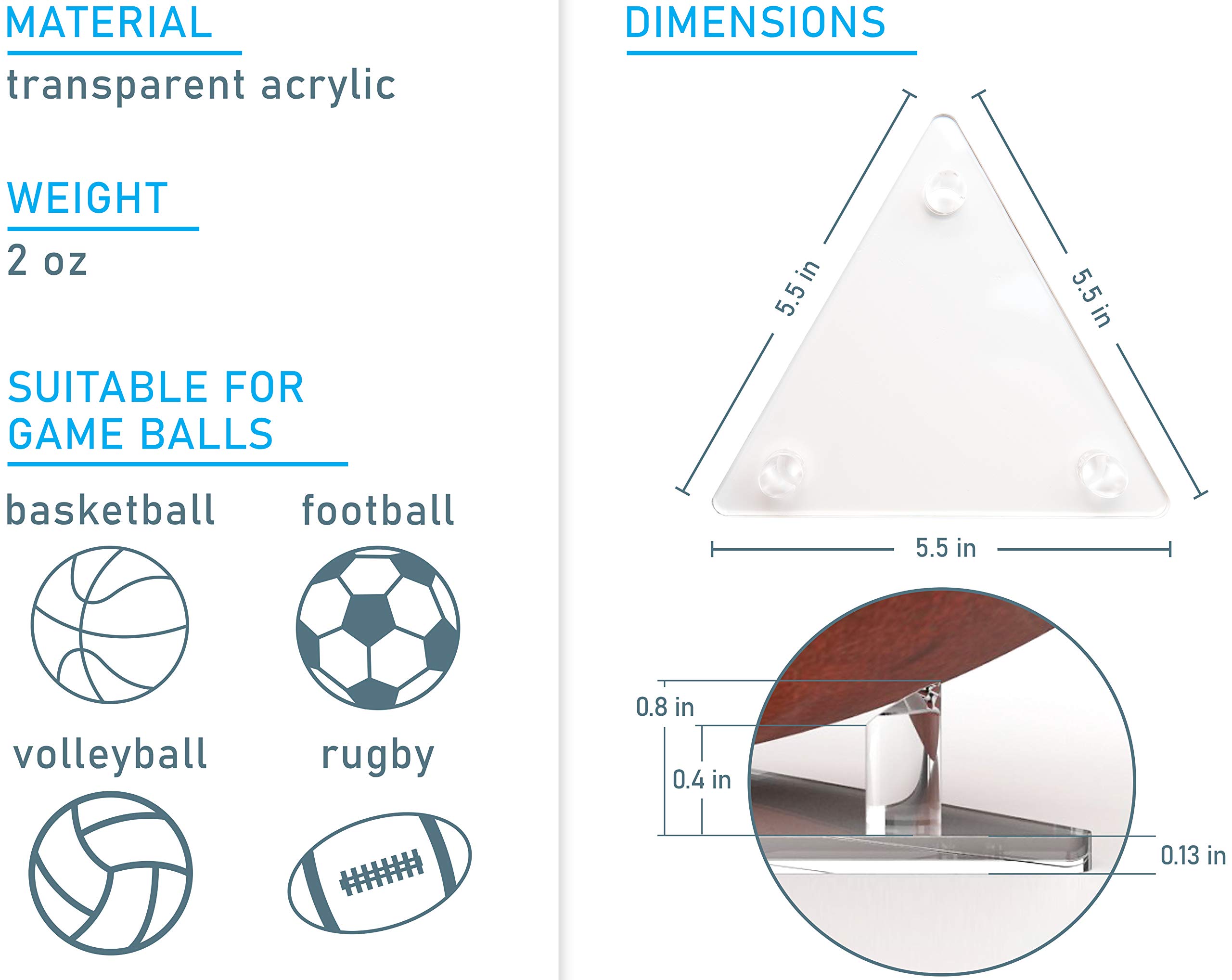 Ball Holder Stand for Footballs Basketballs Volleyballs Soccer Balls - Acrylic Display (Triangular Acrylic)