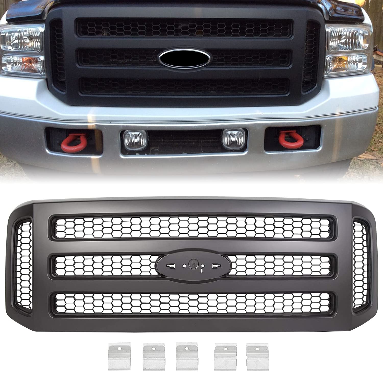 JMTAAT Black Paintable Grille Compatible With 05-07 Ford Excursion F-250 F-350 F-450 F-550 Super Duty Conversion Grill (Without Emblem)