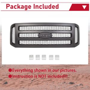 JMTAAT Black Paintable Grille Compatible With 05-07 Ford Excursion F-250 F-350 F-450 F-550 Super Duty Conversion Grill (Without Emblem)