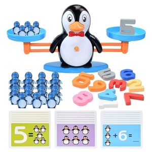 bakam penguin balance scale & number counting blocks games for kids ages 3-5, montessori math games for kids 5-7, preschool kindergarten learning activities, stem educational toys for 3+ year old