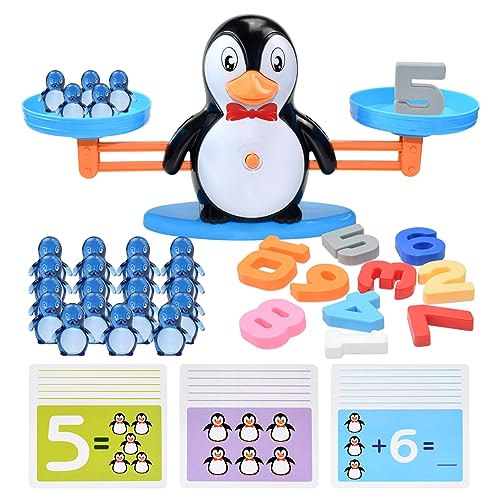 BAKAM Penguin Balance Scale & Number Counting Blocks Games for Kids Ages 3-5, Montessori Math Games for Kids 5-7, Preschool Kindergarten Learning Activities, STEM Educational Toys for 3+ Year Old