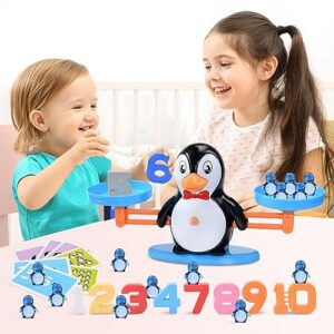 BAKAM Penguin Balance Scale & Number Counting Blocks Games for Kids Ages 3-5, Montessori Math Games for Kids 5-7, Preschool Kindergarten Learning Activities, STEM Educational Toys for 3+ Year Old