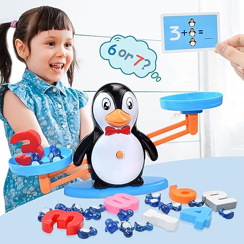 BAKAM Penguin Balance Scale & Number Counting Blocks Games for Kids Ages 3-5, Montessori Math Games for Kids 5-7, Preschool Kindergarten Learning Activities, STEM Educational Toys for 3+ Year Old