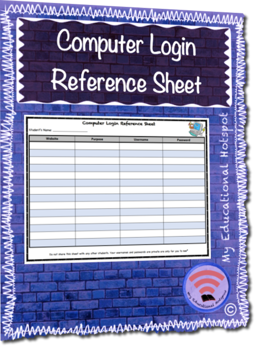 Computer Login Reference Sheet