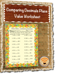 comparing decimals place value worksheet