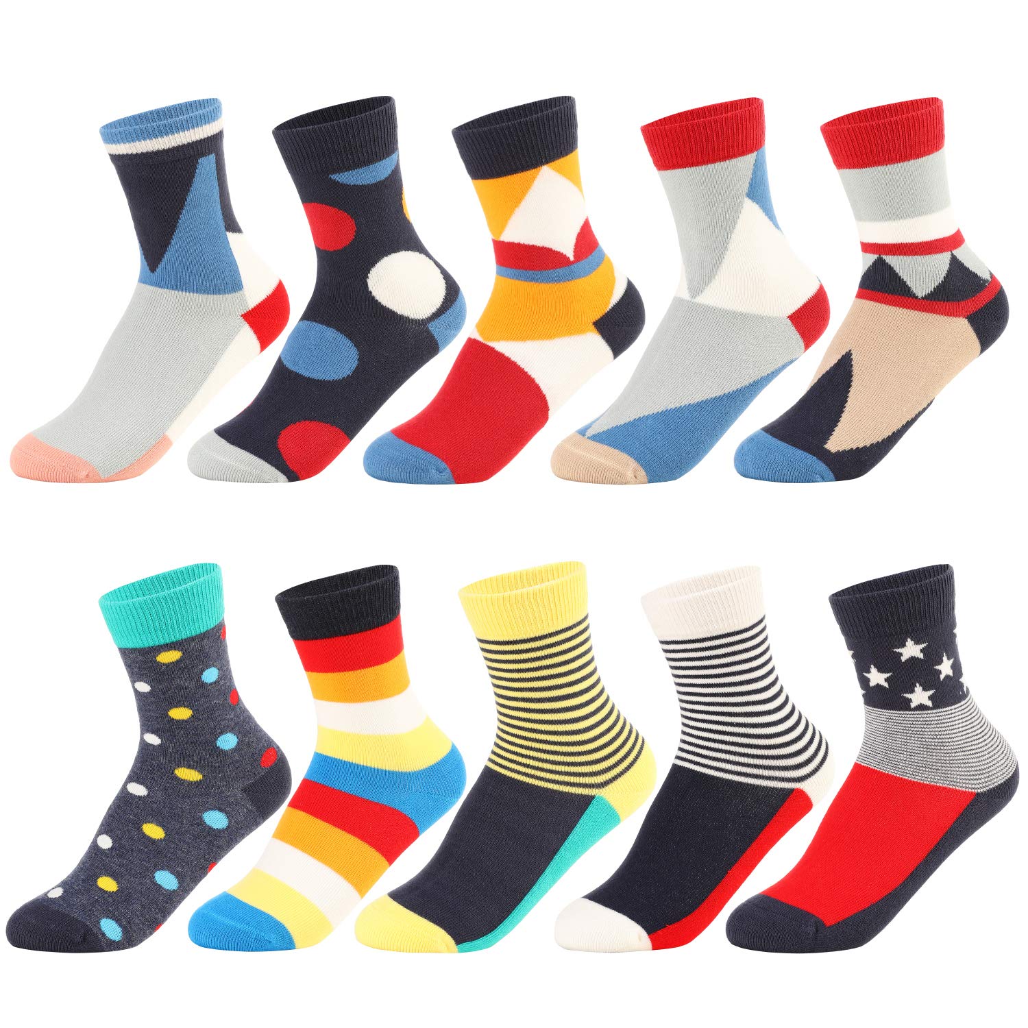 SUNBVE 10 Pack Little Boys Colorful Dress Crew Cotton Socks