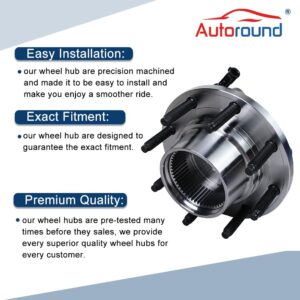 Autoround Front Wheel Bearing Hub Assembly 515020 Compatible with 1999-2004 Ford F250 Super Duty / F350 Super Duty 4x4, 2000-2002 Excursion, SRW Coarse Threads 4WD Only, 8 Lug w/ABS