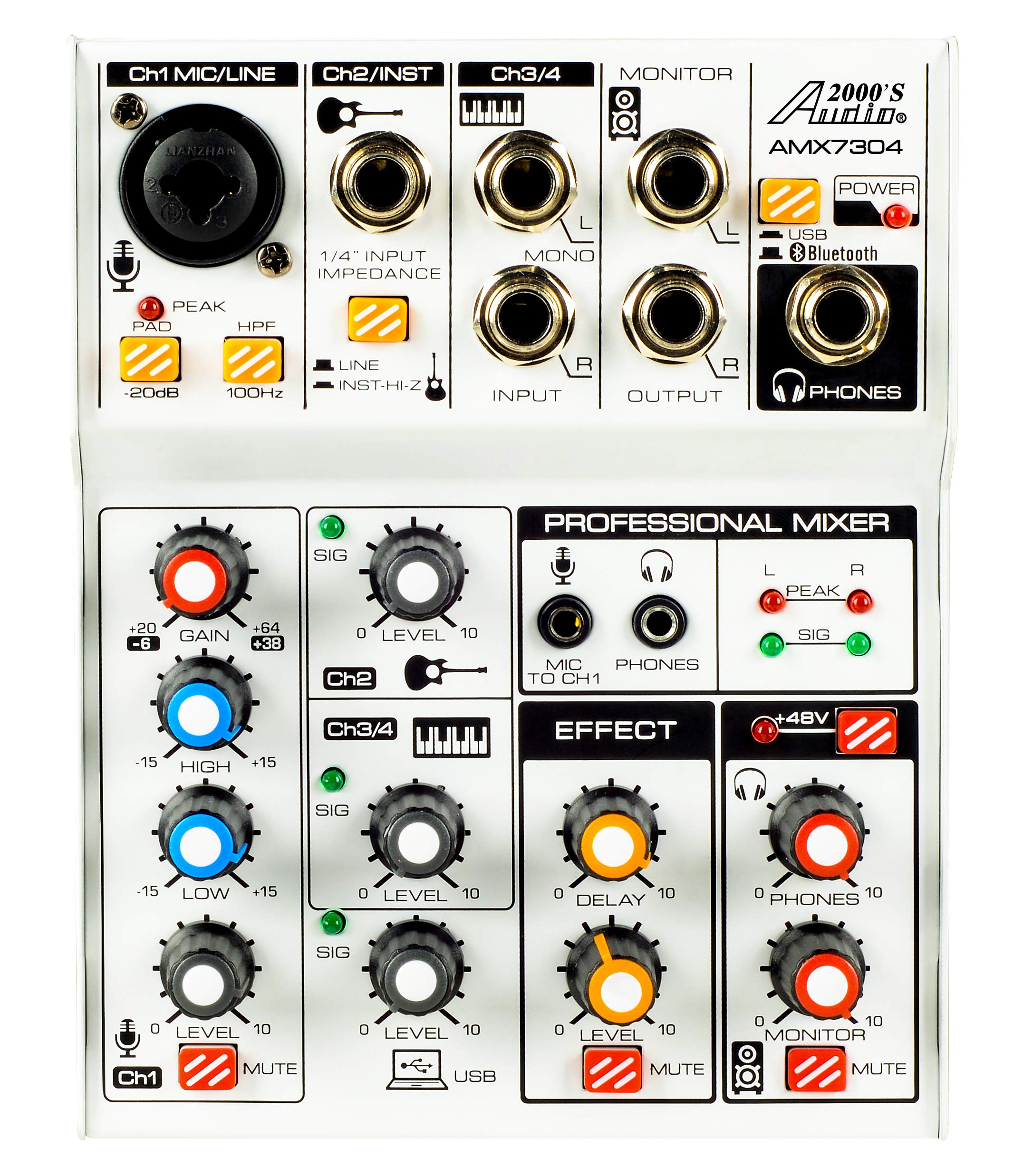 Audio2000'S S7304 USB-Powered Four-Channel Audio Mixer with USB Interface and Sound Effect