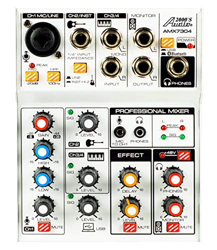 Audio2000'S S7304 USB-Powered Four-Channel Audio Mixer with USB Interface and Sound Effect