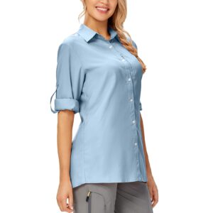 women long sleeve sun protection shirts, uv fishing hiking button safari dry quick lightweight lightweight,5019 blue,small