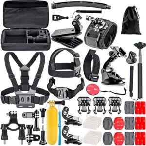 navitech 50-in-1 action camera accessories combo kit with eva case - compatible with the akaso v50 pro native