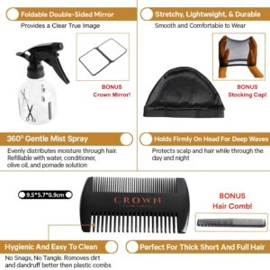 11 in 1 Deluxe Wave Kit - 3 Silky Durags for Men, Medium Hard Wave Brush, Crown Soft Bristle Brush Beard, Wood & Plastic Wave Comb, Spray Bottle, 2 Silky Stocking Wave Cap, Crown Mirror, Hair Care Kit