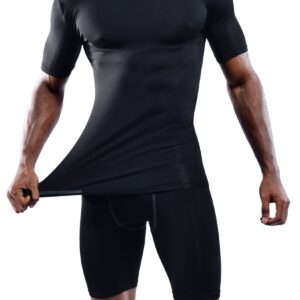 NELEUS Men's 3 Pack Athletic Compression Under Base Layer T Shirt,5011,Black,S