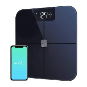 wyze smart scale, wireless digital bathroom scale for body weight, bmi, body fat percentage, heart rate monitor, app connected, bluetooth, 400 lb capacity (black)