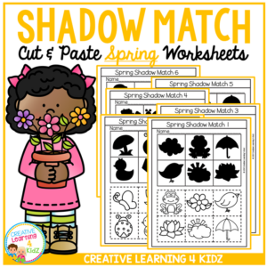 shadow matching spring cut & paste worksheets