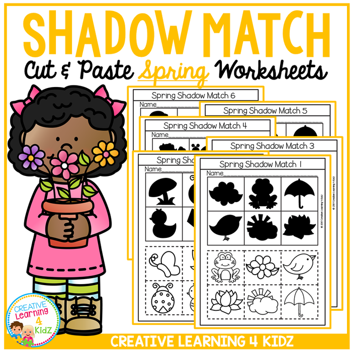 Shadow Matching Spring Cut & Paste Worksheets