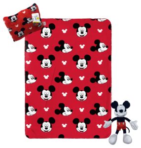 jay franco mickey mouse kids travel set - blanket, pillow & plush (official disney product)