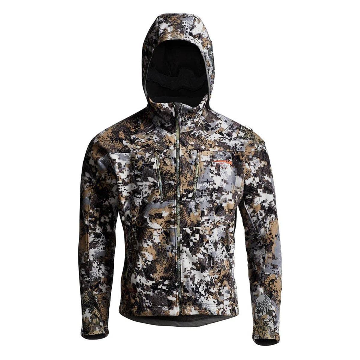 SITKA Men's Standard Stratus Windstopper Water Repellent Ultra-Quiet Fleece Hunting Jacket with Removable Hood, Elevated II, X-Large