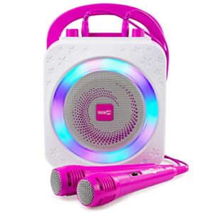 rockjam 10 watt rechargeable bluetooth karaoke machine with two mics, pink